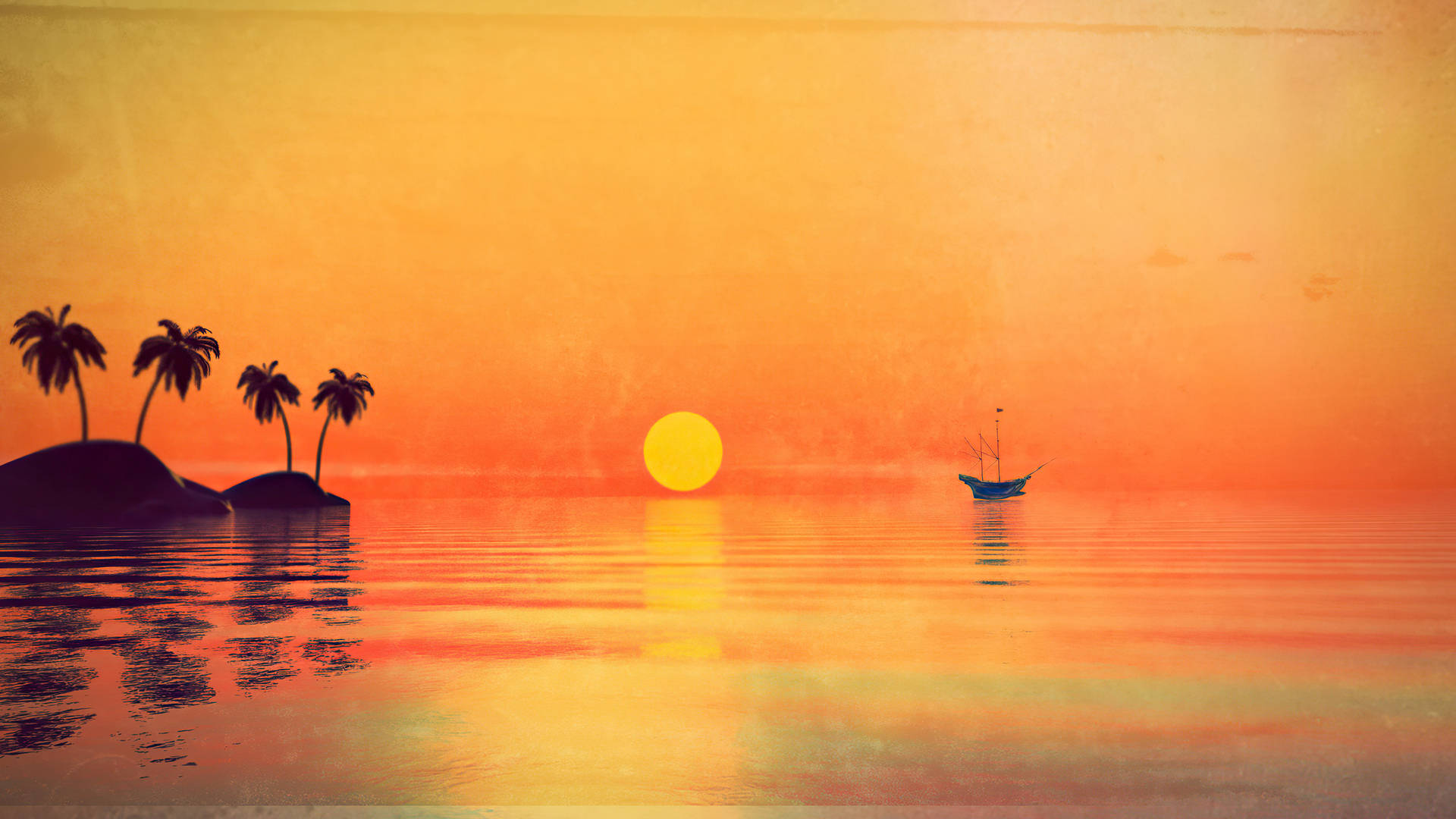 sailboat, calm waters, sunset, Full HD Desktop Wallpaper