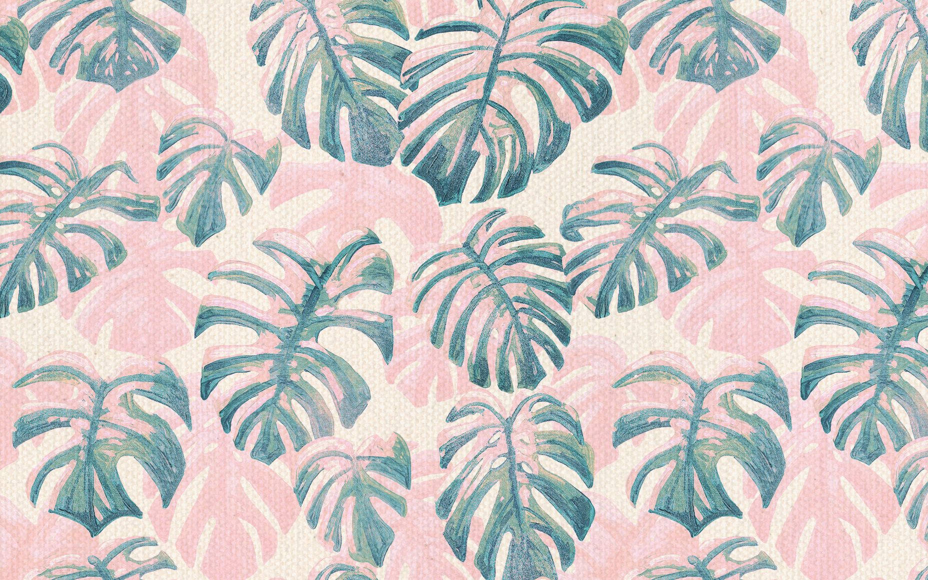 Summer Laptop, tropical monstera leaves, teal, HD Desktop Wallpaper