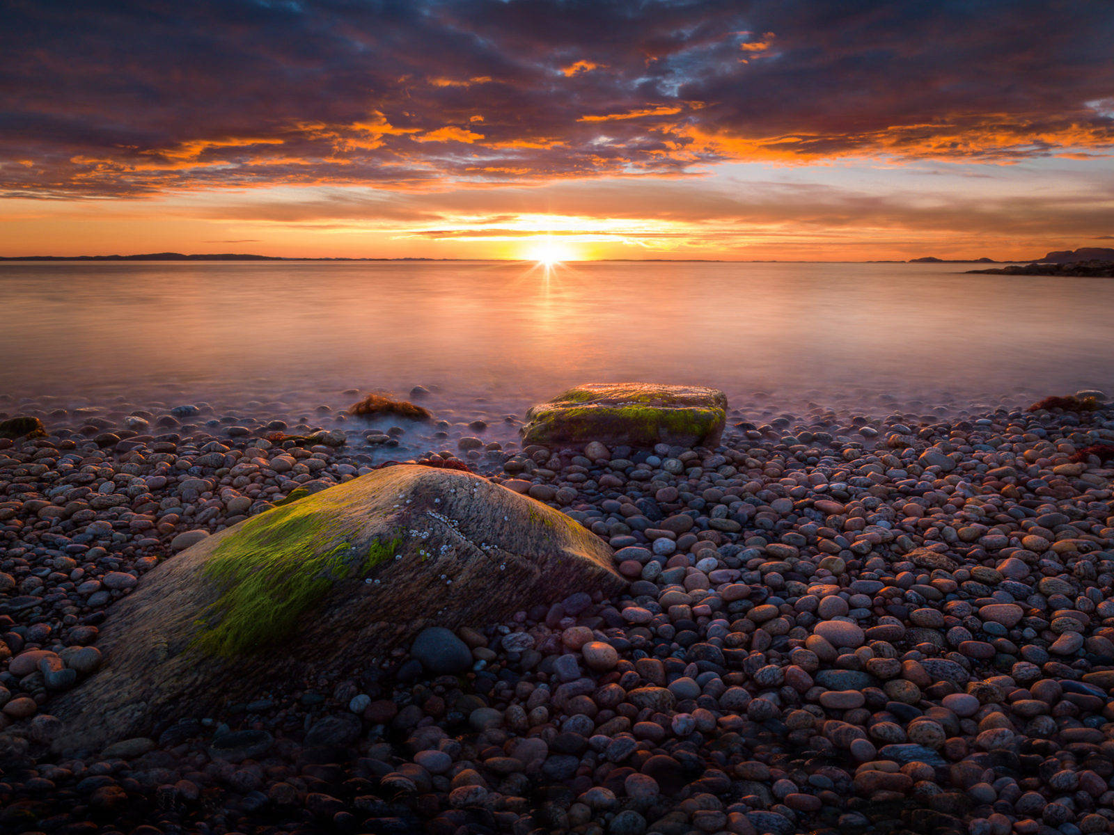 Sunset, fiery orange, purple, HD Desktop Wallpaper