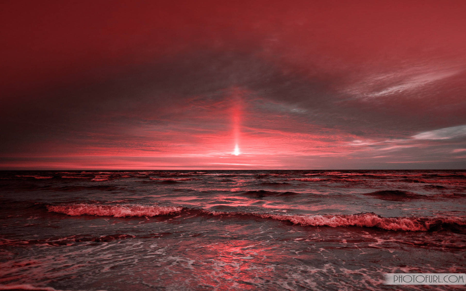 Red Aesthetic Summer Laptop, red sunset, churning ocean, Full HD Desktop Wallpaper