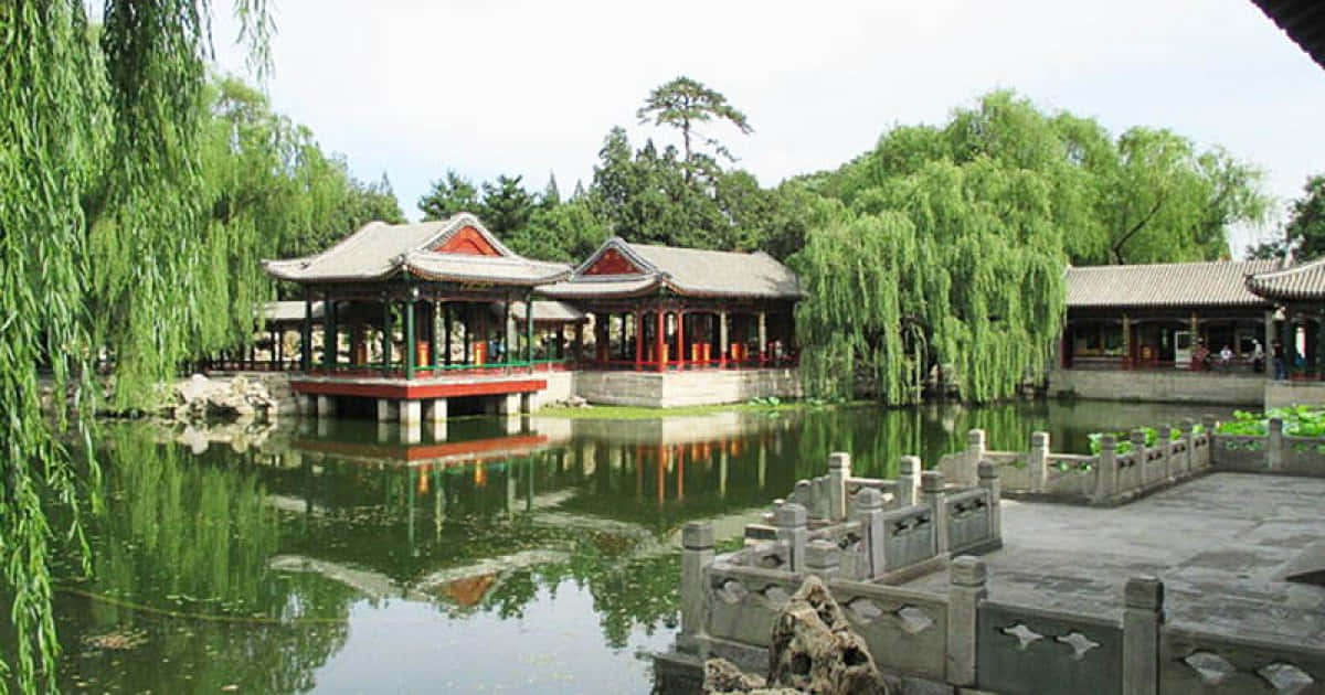 Summer Palace, lake, red pillars, SD Desktop Wallpaper