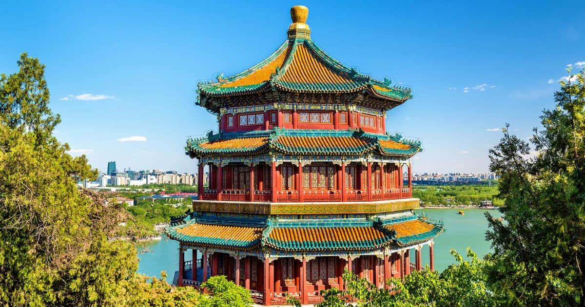 Summer Palace, pagoda, red, SD Desktop Wallpaper