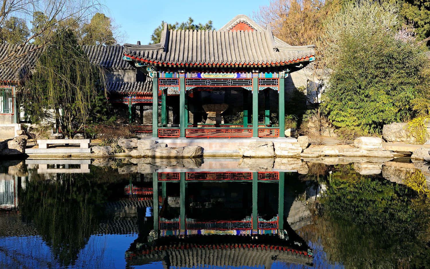 Summer Palace, garden pond, traditional Chinese pavilion, HD Desktop Wallpaper