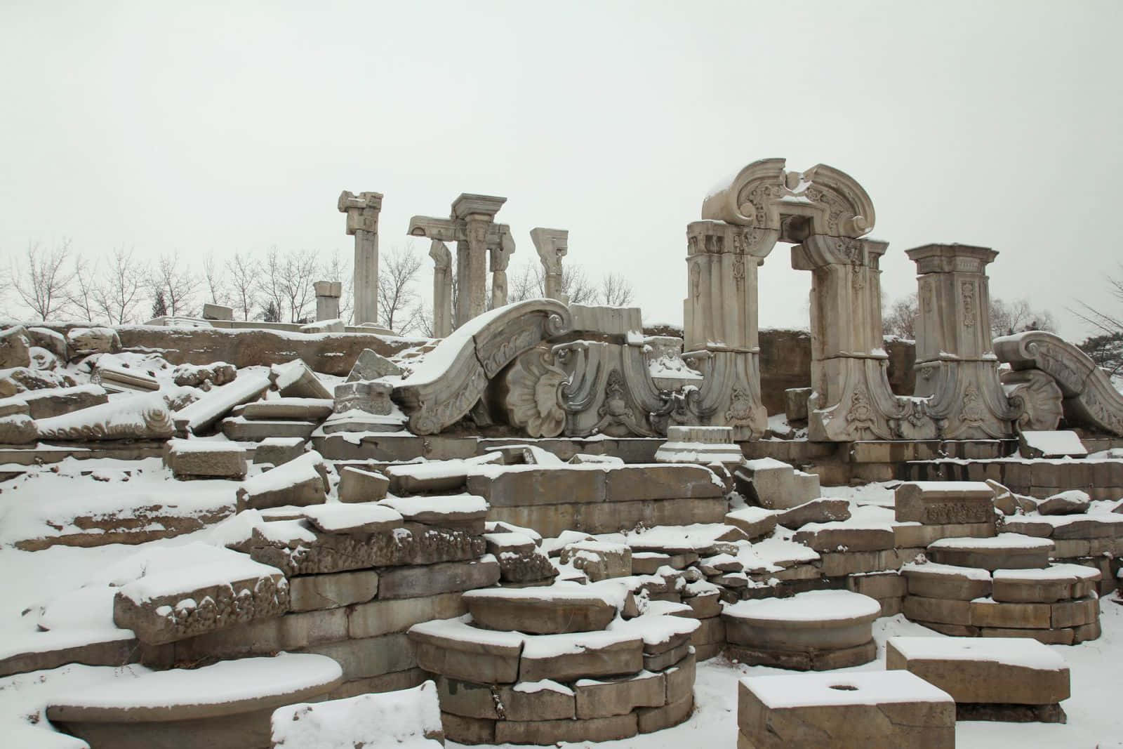 Summer Palace, snow, ancient stone ruins, HD Desktop Wallpaper