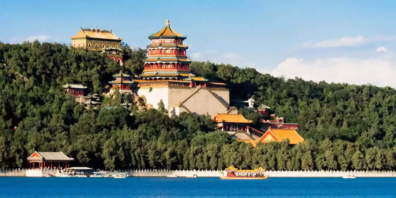 Summer Palace, golden roofs, lush green hill, HD Desktop Wallpaper