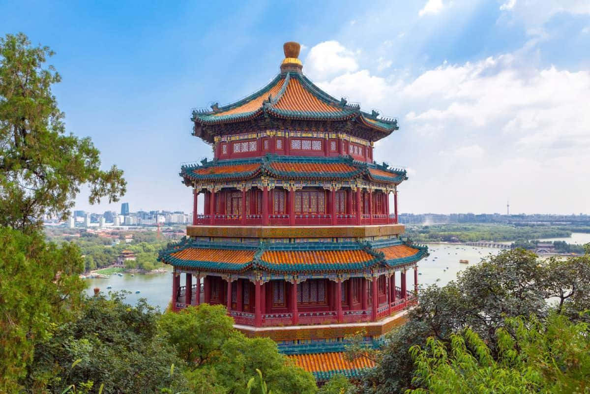 Summer Palace, pagoda, red and orange, SD Desktop Wallpaper