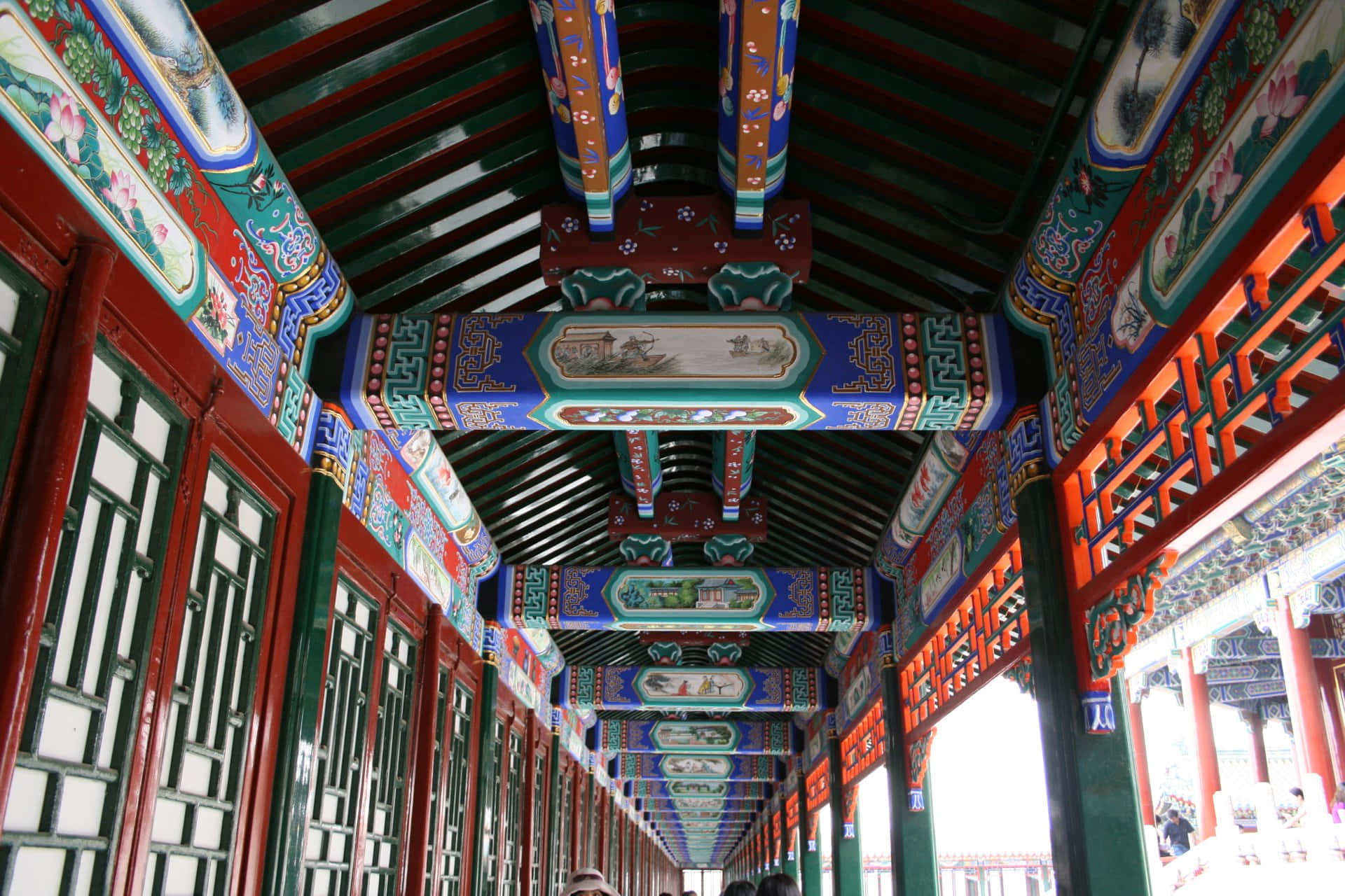 Summer Palace, ceiling, traditional Chinese corridor, Full HD Desktop Wallpaper