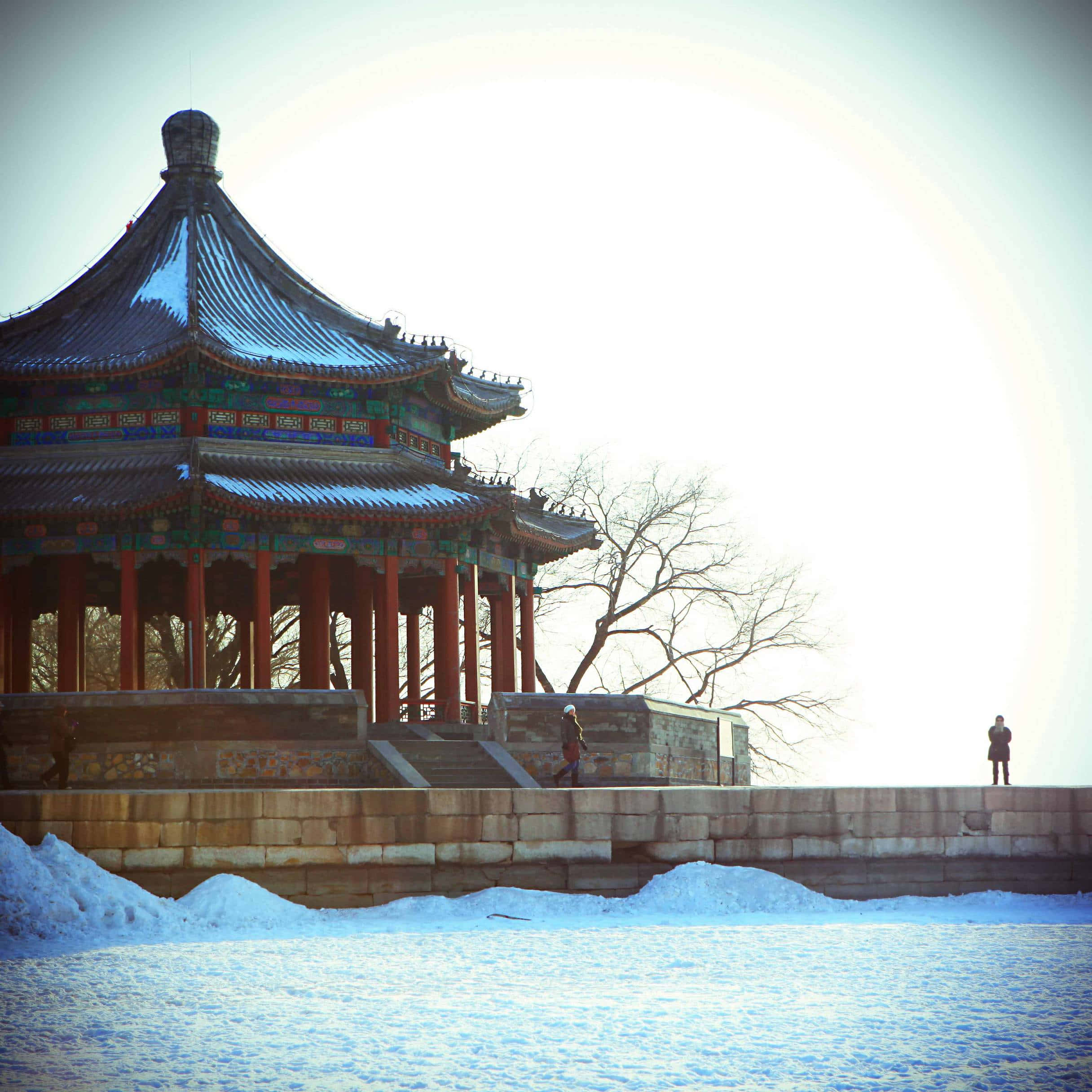 Summer Palace, snow-dusted roof, bright winter sky, Full HD Desktop Wallpaper