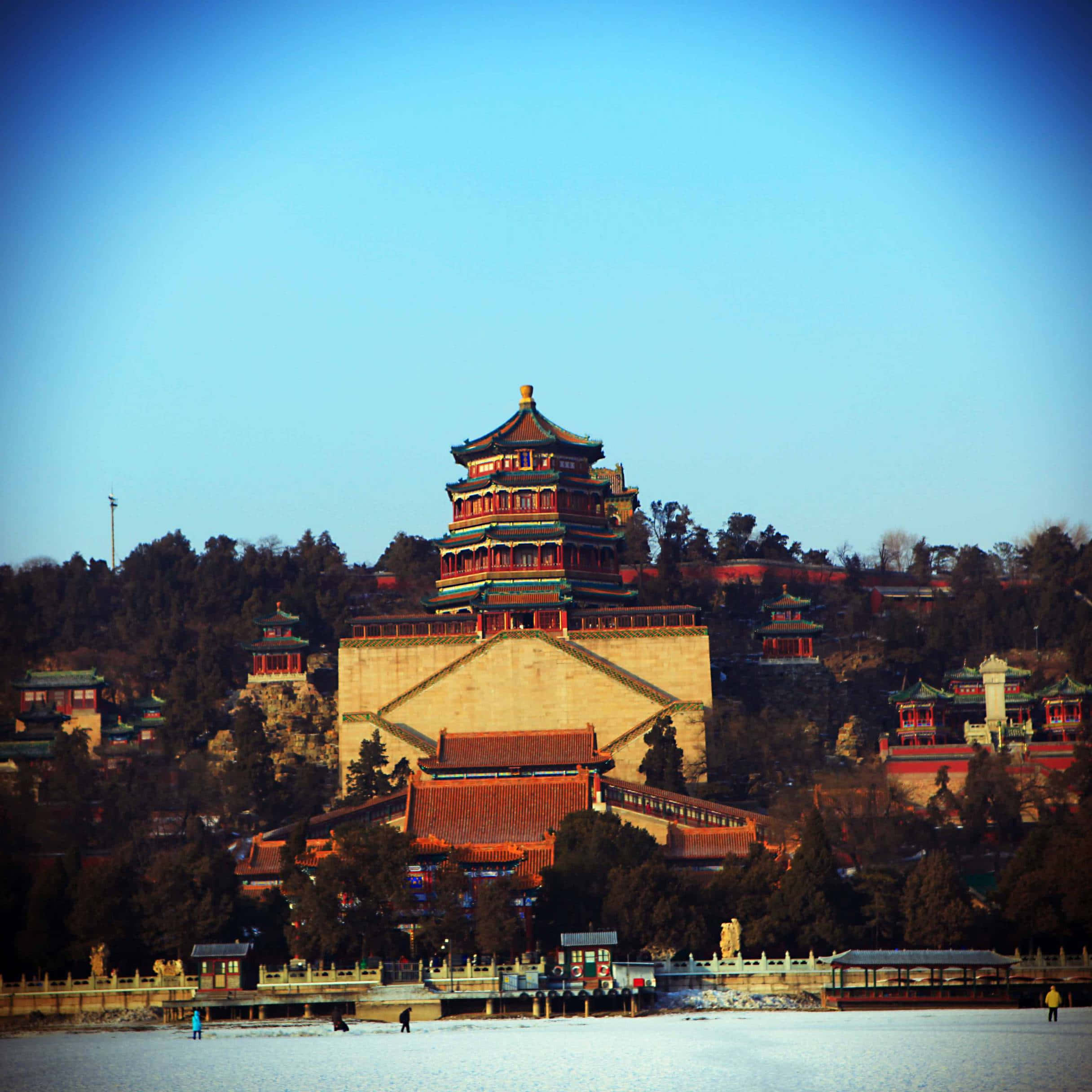 Summer Palace, traditional Chinese pagoda, frozen lake, Full HD Desktop Wallpaper