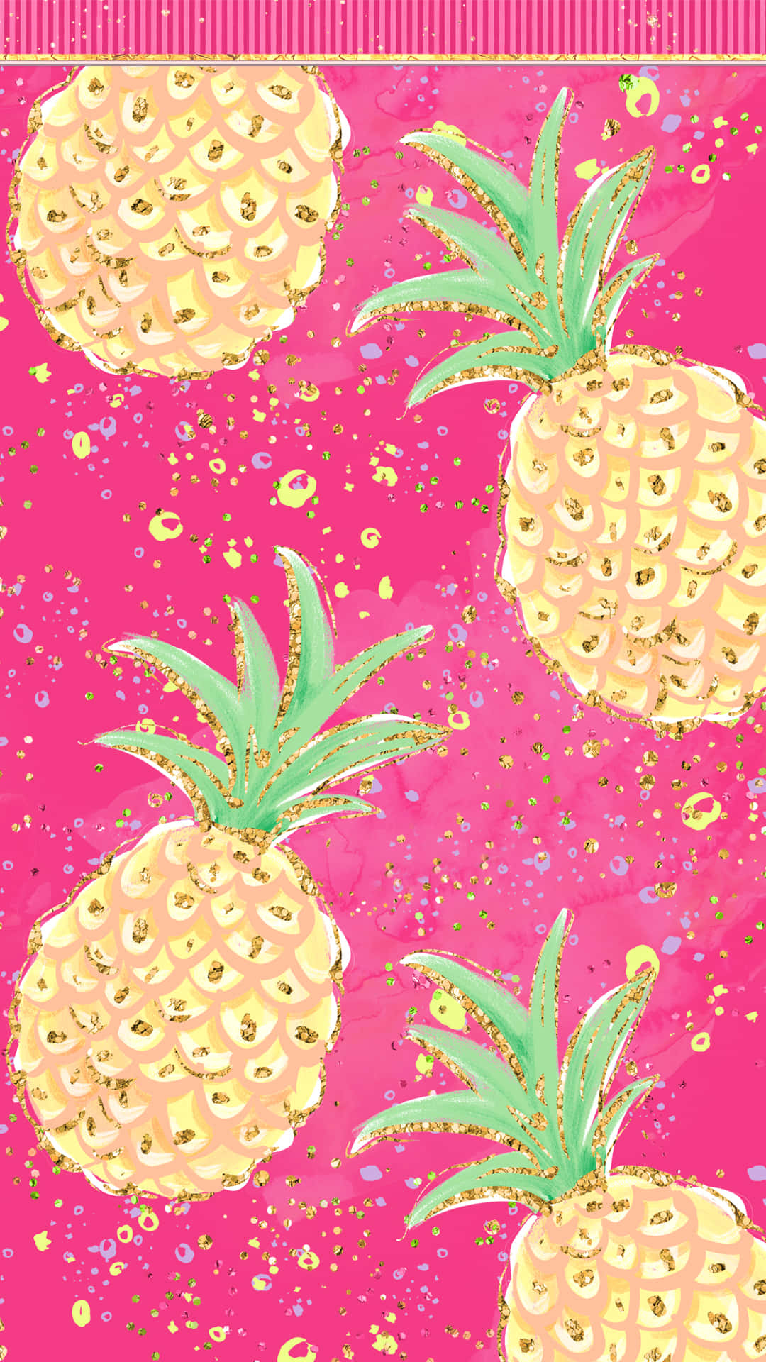vibrant pink, glittery golden pineapples, colorful confetti dots, Full HD Phone Wallpaper