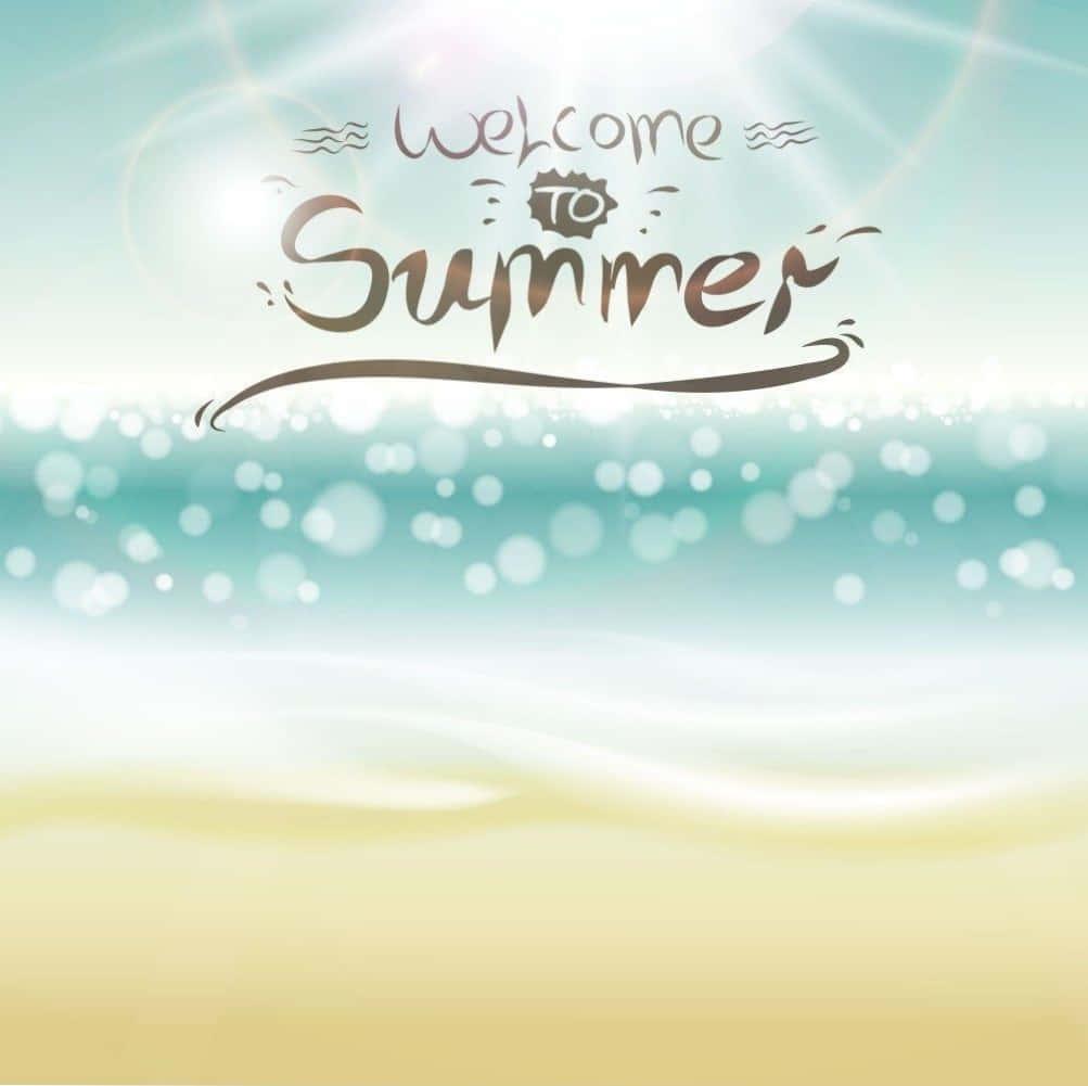 Cool Summer Welcome Banner, golden sand, turquoise water, SD Desktop Wallpaper