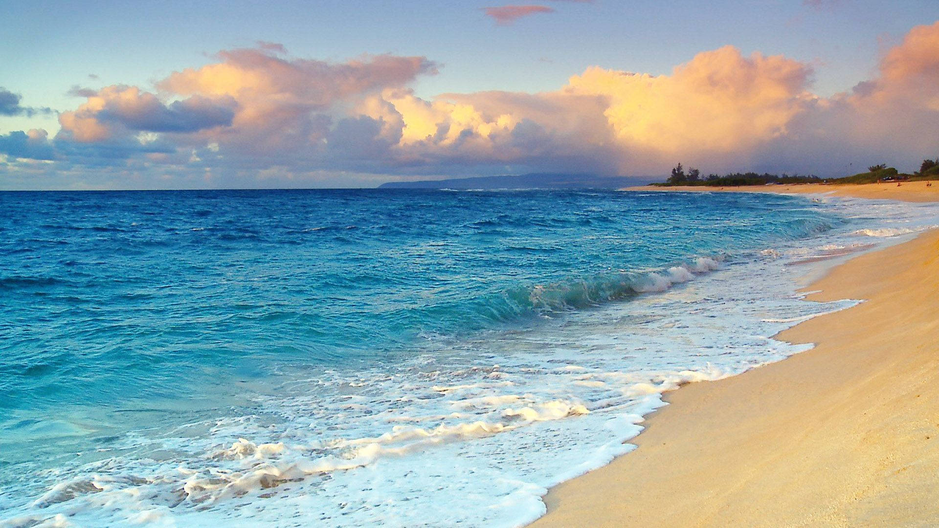 Summer Season, Sunset, turquoise waves, Full HD Desktop Wallpaper
