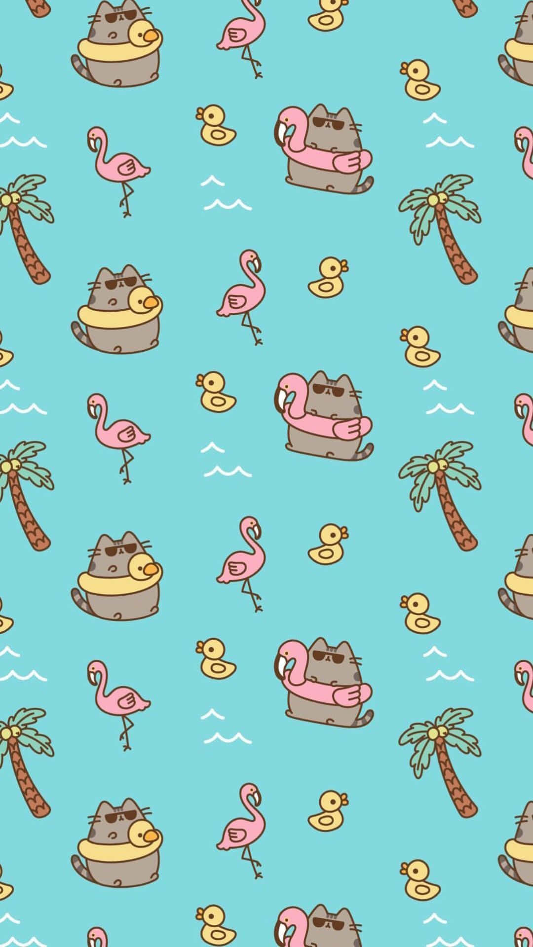 Summer Time iPhone, cat, floatie, Full HD Phone Wallpaper