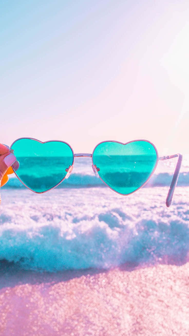 turquoise sunglasses, pastel pink and blue ocean wave, sunset, HD Phone Wallpaper