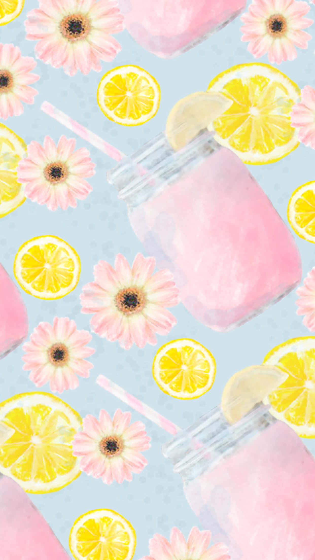 Summer Time iPhone, watercolor-style, pink drinks, Full HD Phone Wallpaper