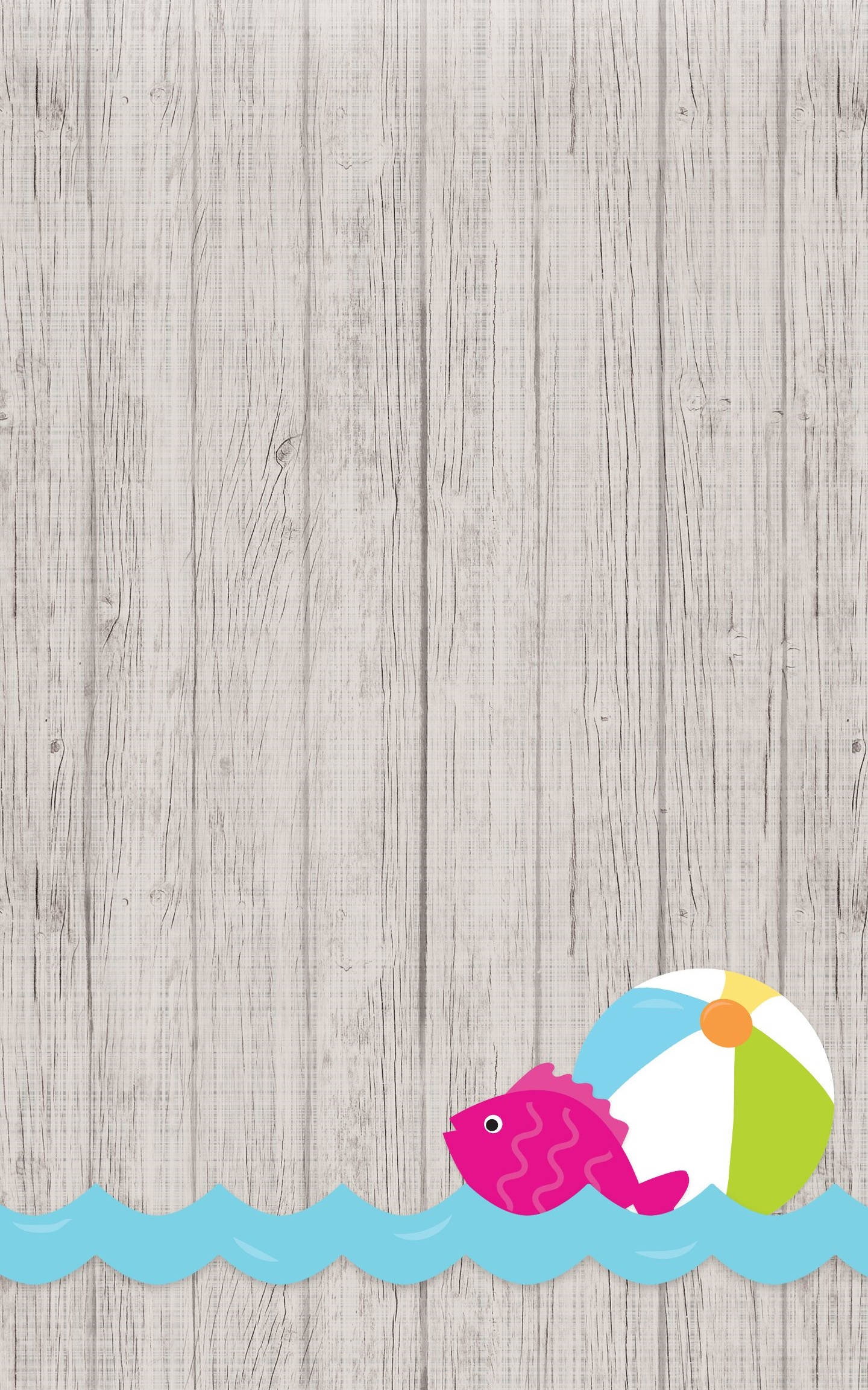 pink fish, colorful beach ball, light blue waves, Full HD Phone Wallpaper