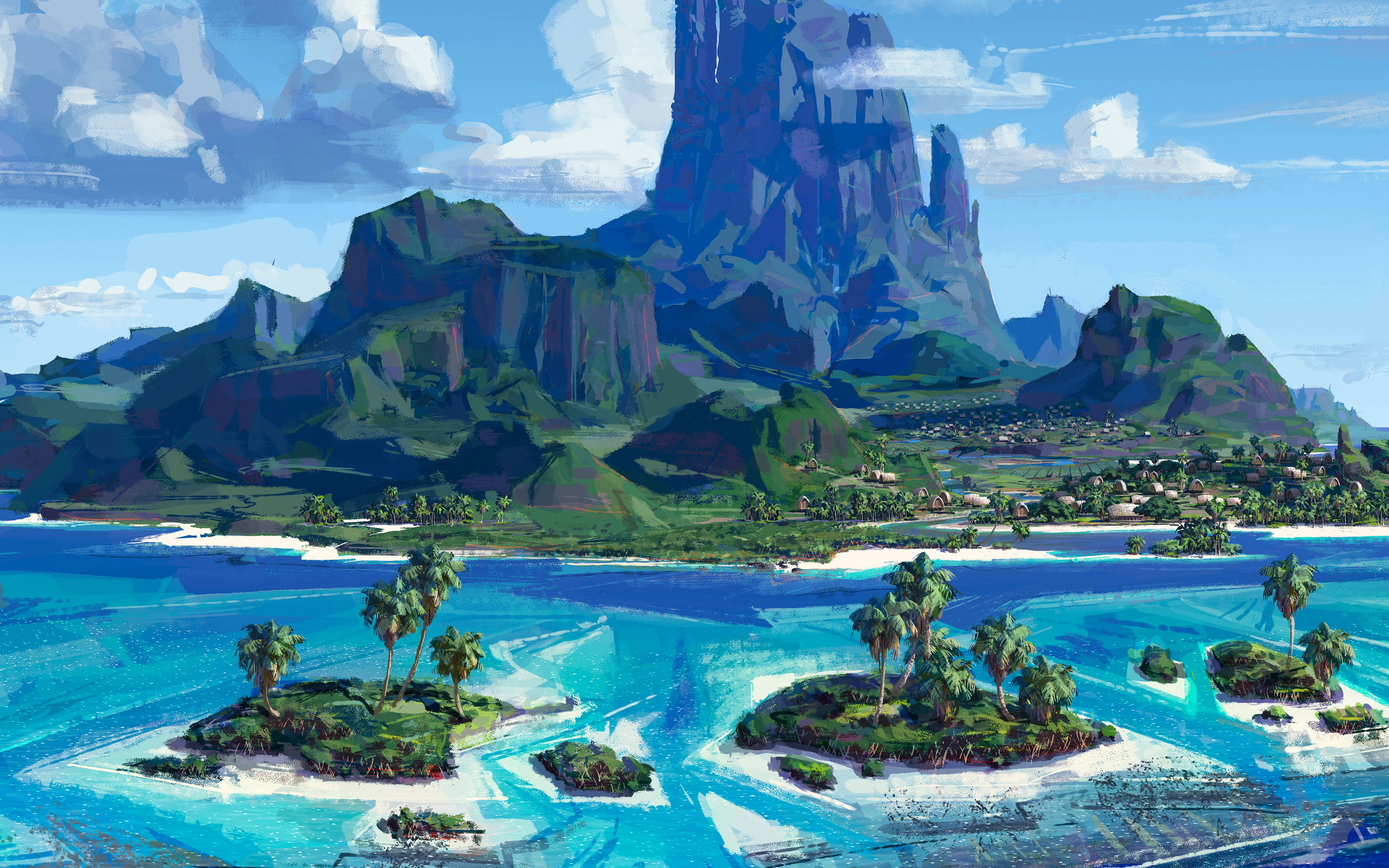 tropical paradise, turquoise lagoons, palm-fringed islets, 4K Desktop Wallpaper