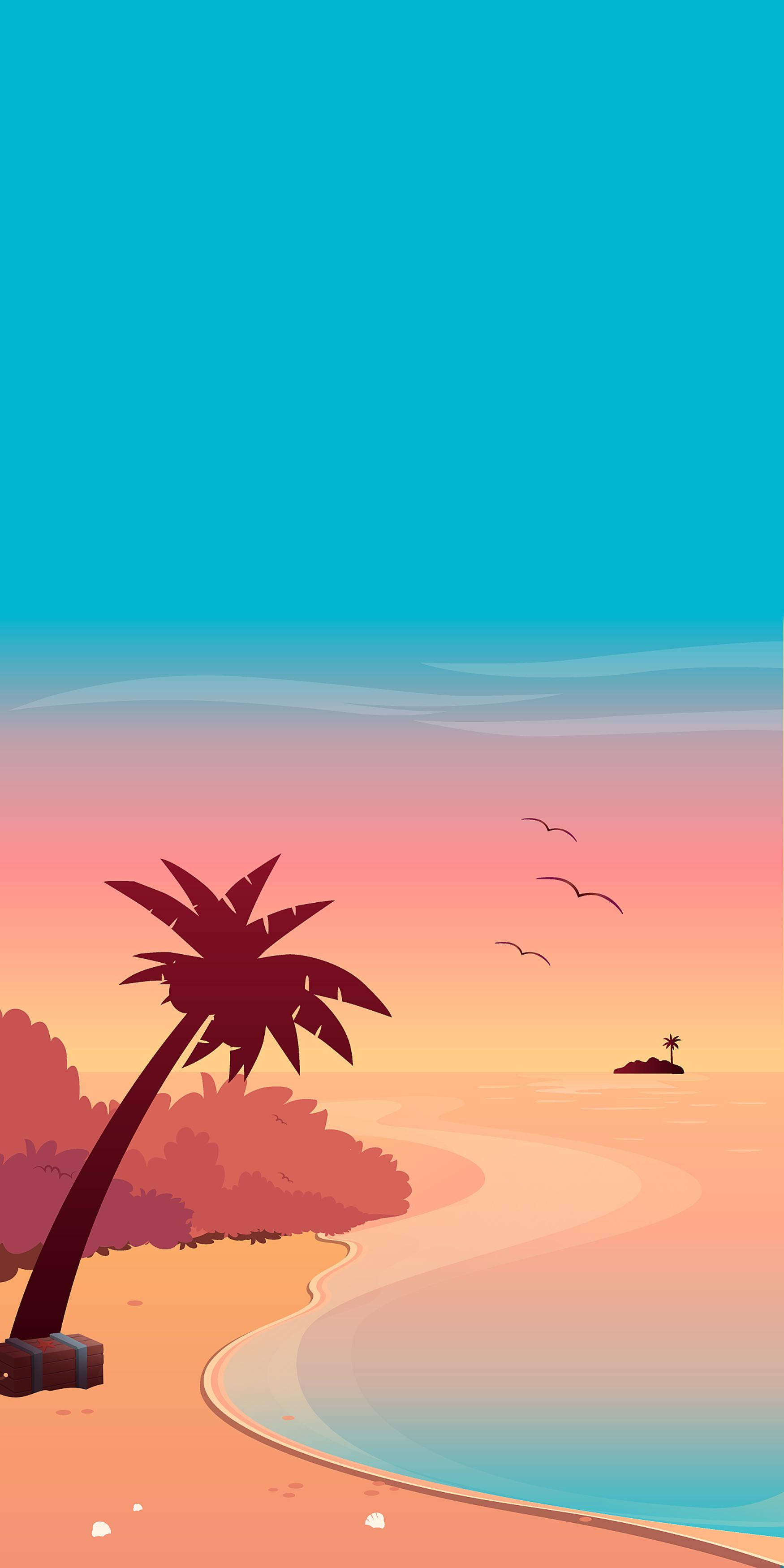 tropical beach, sunset, palm tree, 2K Phone Wallpaper