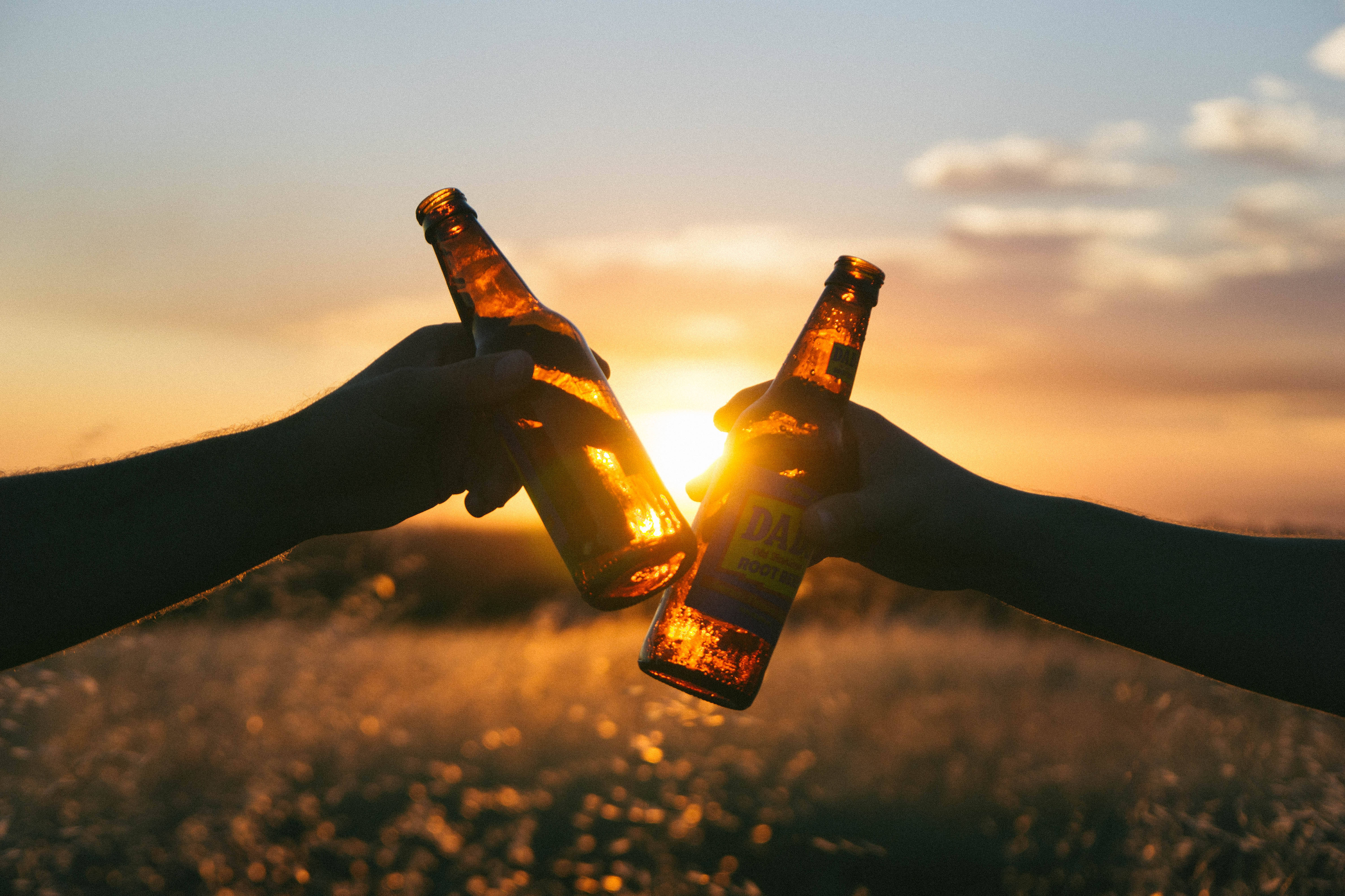 Summer Vibes, sunset, beer bottles, 5K Desktop Wallpaper