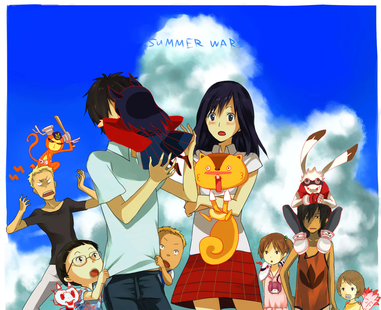 Summer Wars, bright blue sky, fluffy clouds, HD Desktop Wallpaper