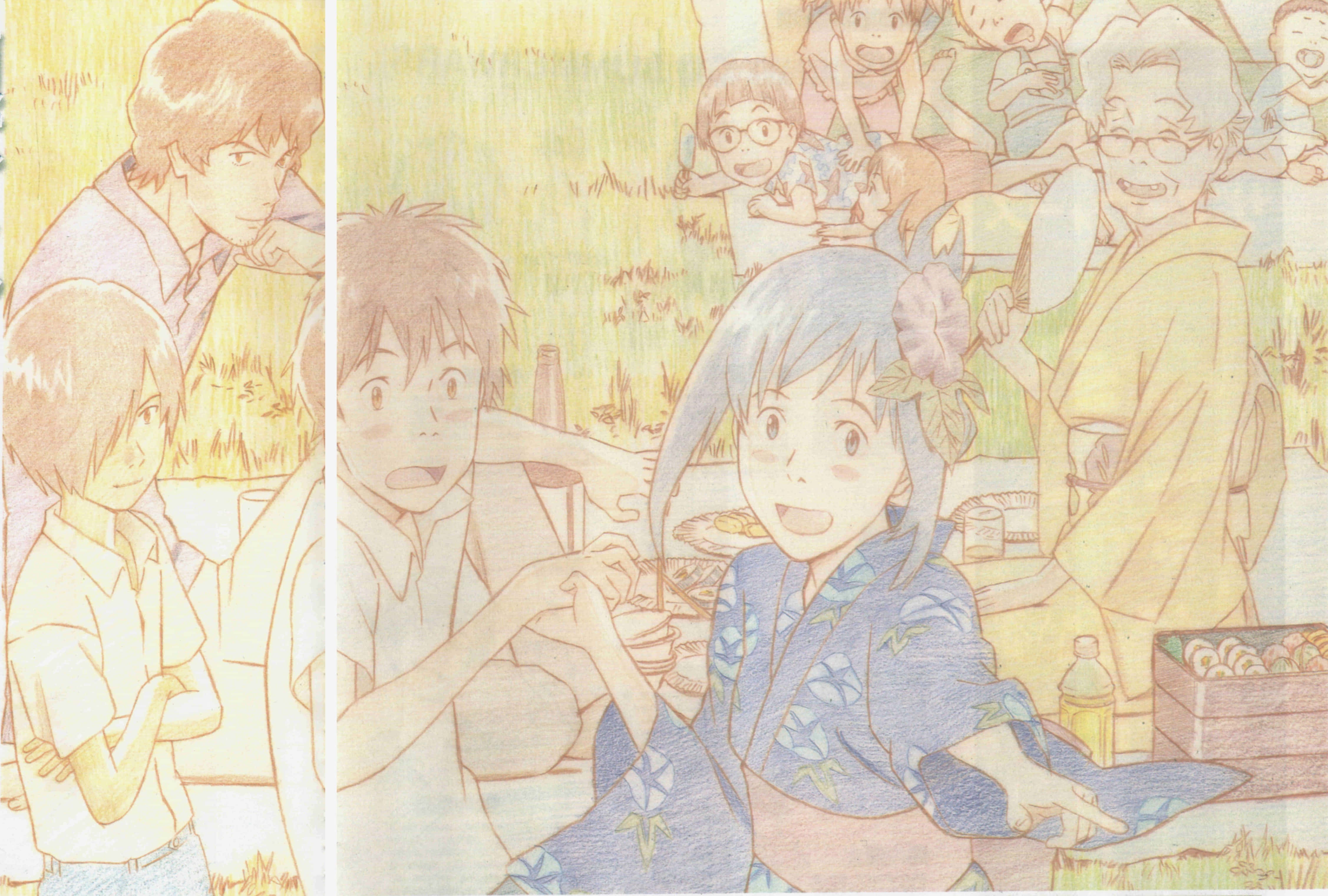 Summer Wars, anime-style, family picnic, 4K Desktop Wallpaper