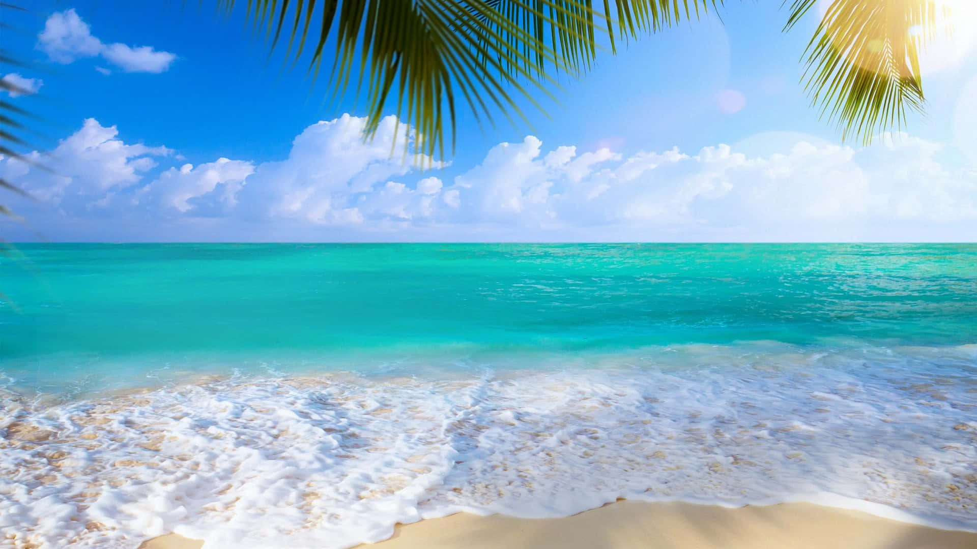 tropical beach scene, turquoise ocean waves, golden sand, Full HD Desktop Wallpaper