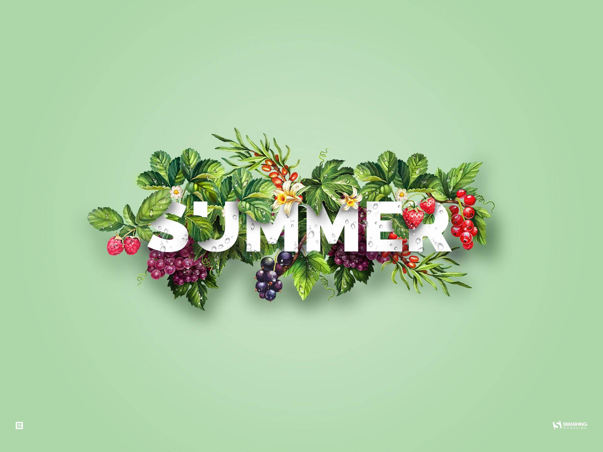 summer, lush green leaves, vibrant berries, Full HD Desktop Wallpaper