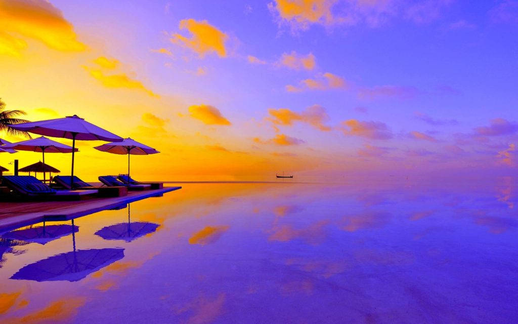purple summer desktop, infinity pool, vibrant sunset sky, SD Desktop Wallpaper