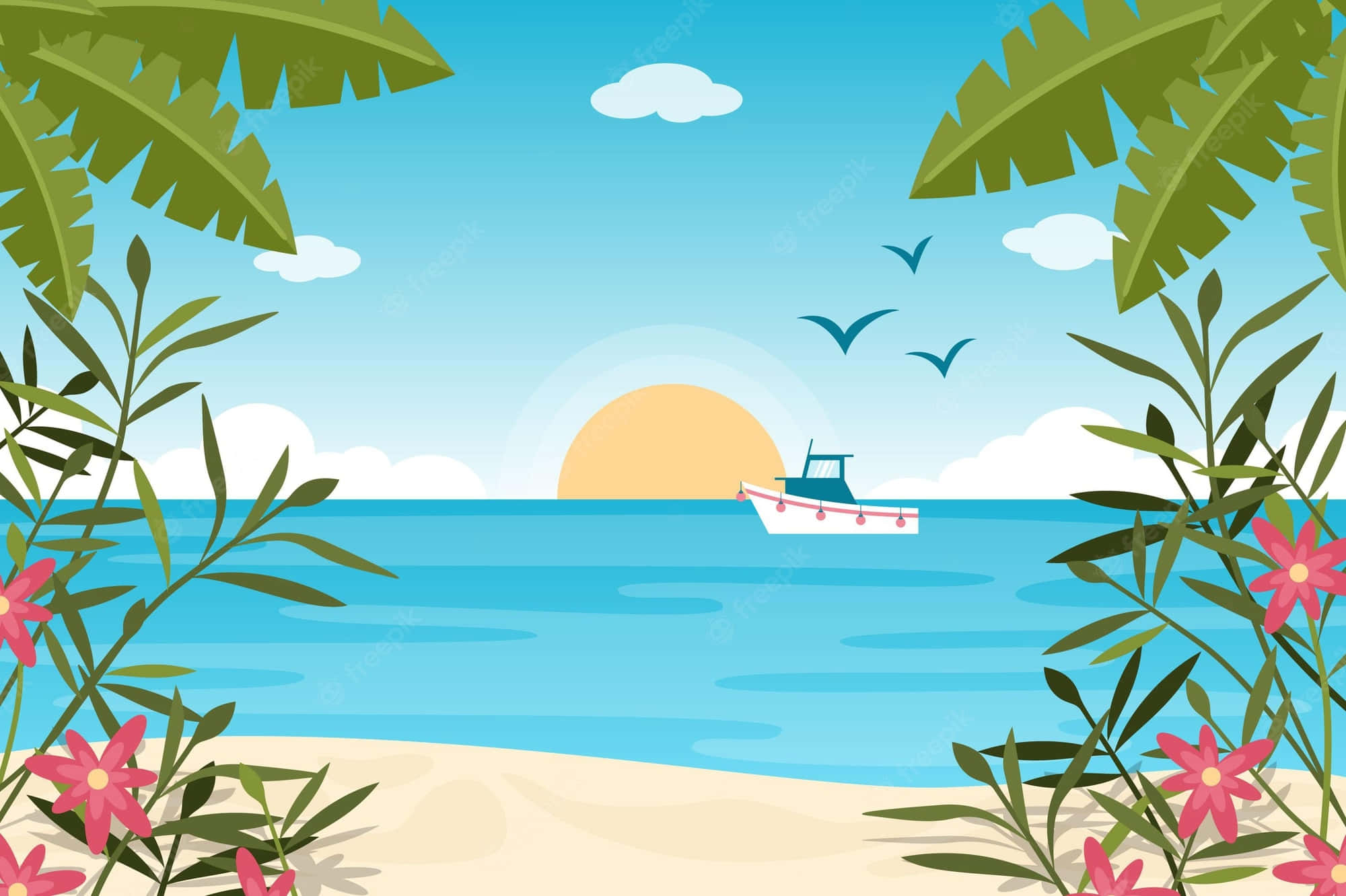 Summertime, tropical beach, sunset, Full HD Desktop Wallpaper