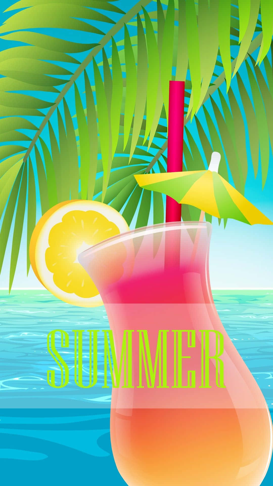 Summertime, tropical cocktail, lemon slice, Full HD Phone Wallpaper