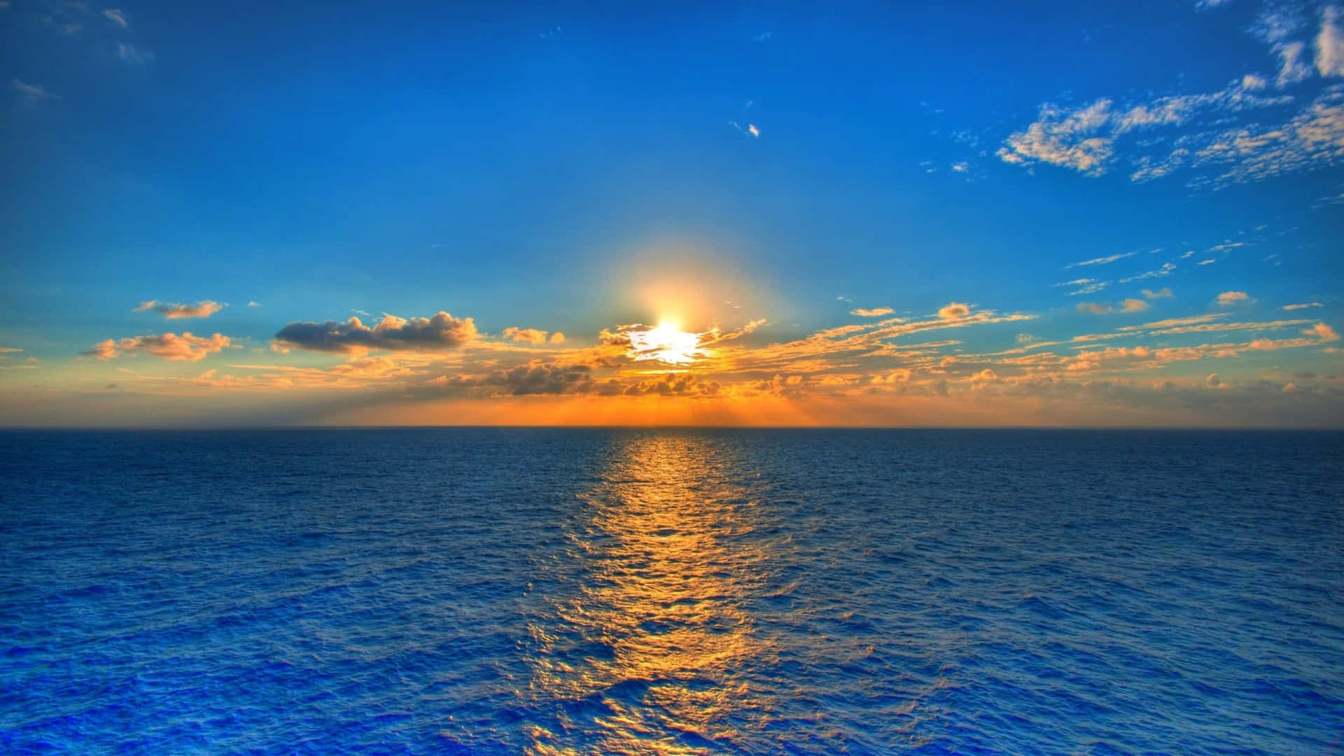 Sunset, ocean, golden light, Full HD Desktop Wallpaper