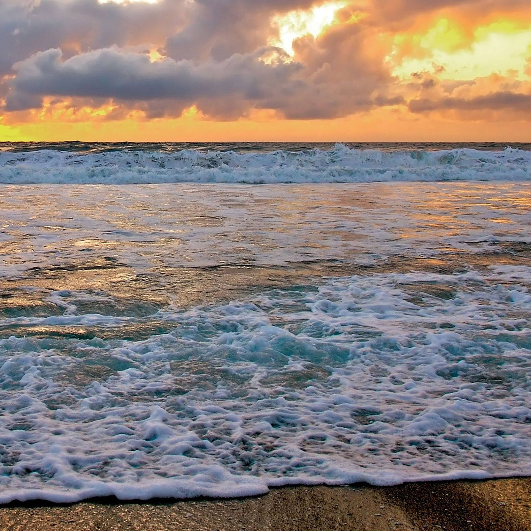 iPad, Sunset, ocean waves, Full HD Desktop Wallpaper