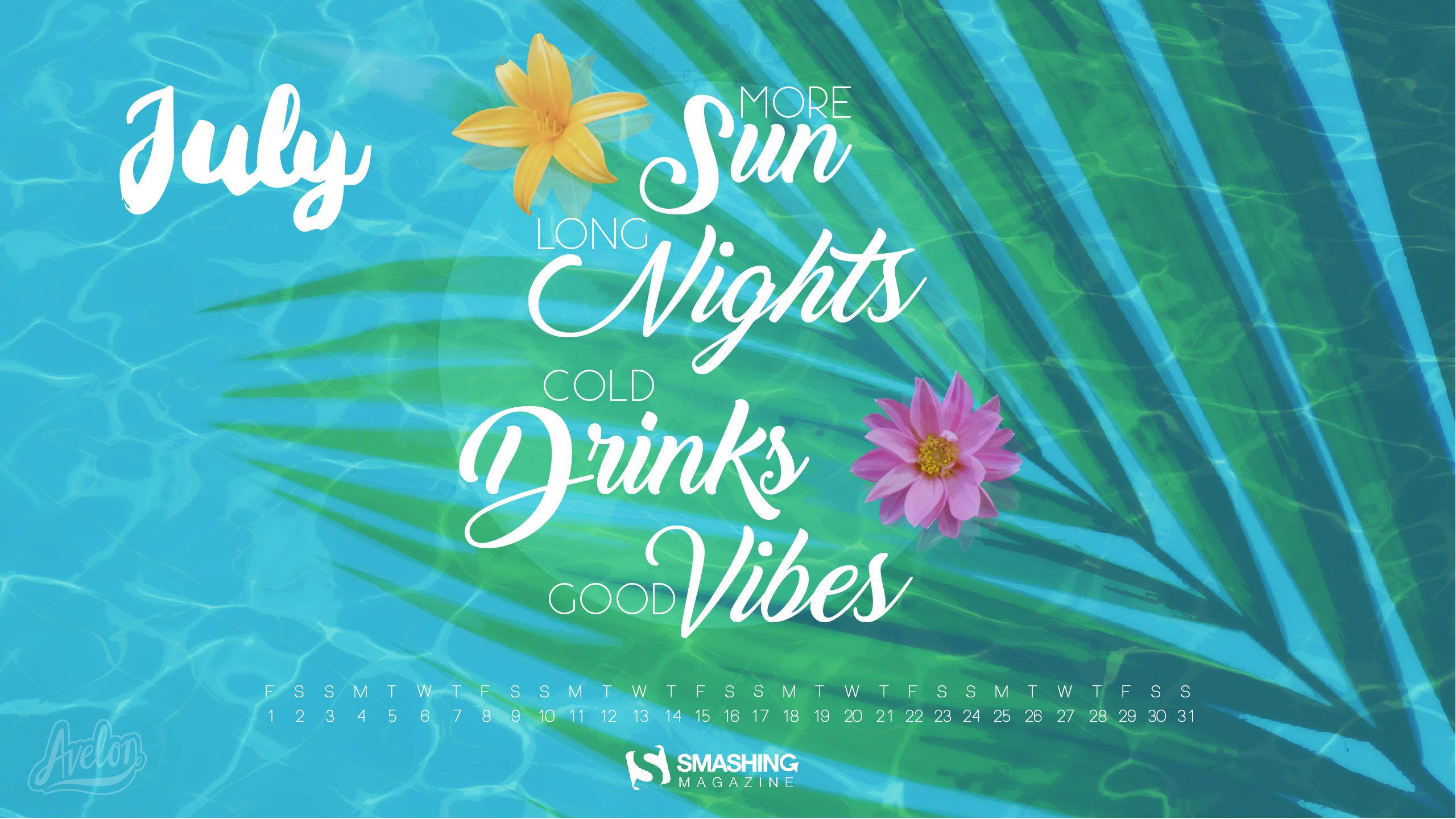 July, summer, tropical pool water, 2K Desktop Wallpaper