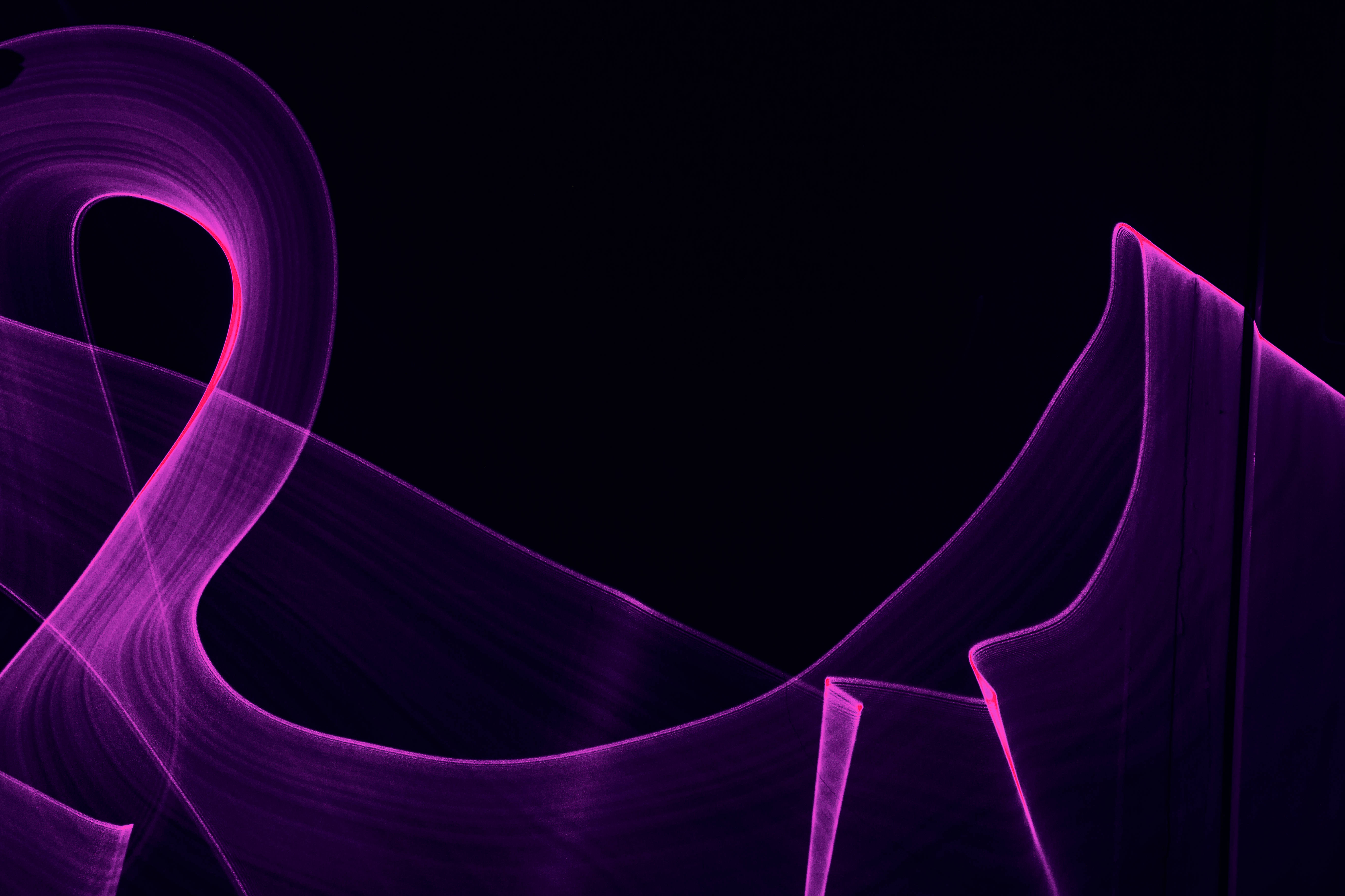 vibrant purple light trails, deep black background, dynamic abstract composition, 5K Desktop Wallpaper