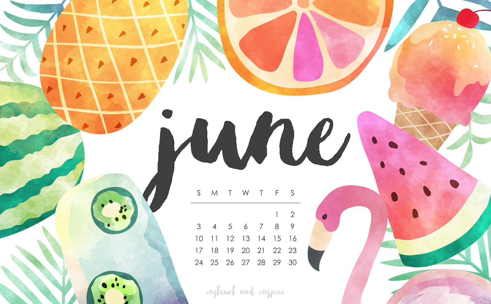 June Calendar, Summer Tropical Theme, tropical fruits, HD Desktop Wallpaper