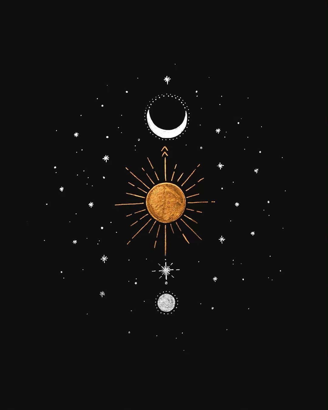 Sun and Moon Aesthetic, golden sun, crescent moon, HD Phone Wallpaper