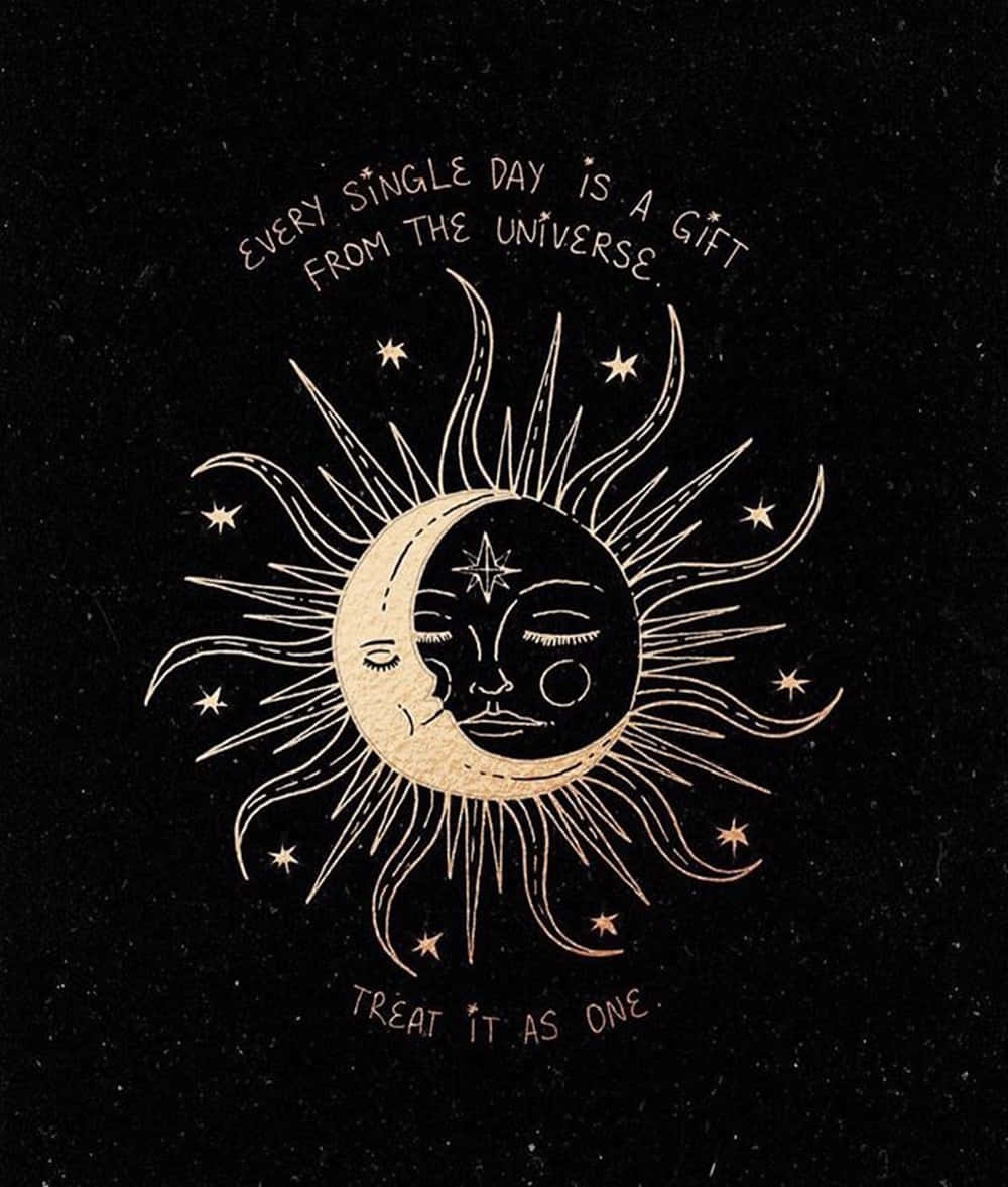 Sun And Moon Aesthetic, golden illustrated sun, moon with closed eyes, SD Phone Wallpaper
