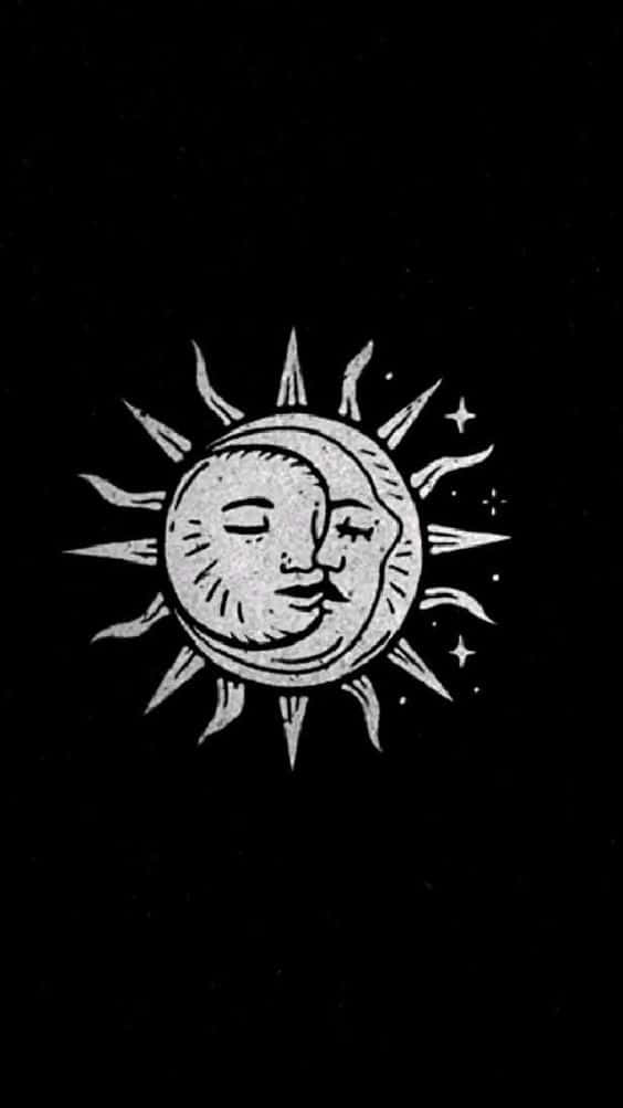 Sun And Moon Aesthetic, starry black background, serene faces, SD Phone Wallpaper