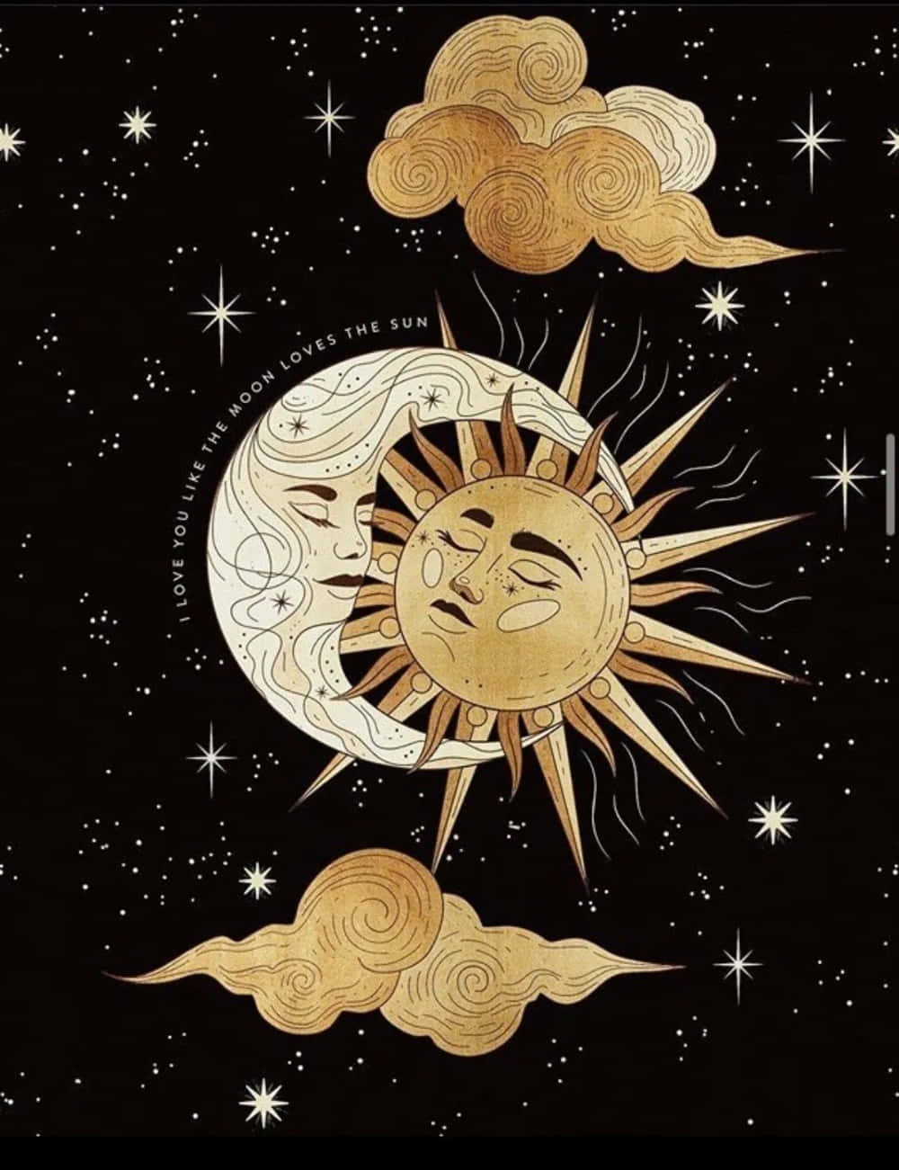 Sun And Moon Aesthetic, golden illustrated moon, sun with face, HD Phone Wallpaper
