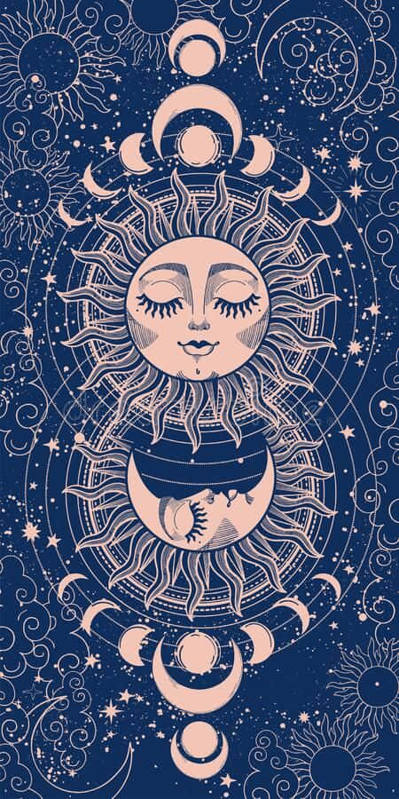 Sun and Moon Aesthetic, crescent moon, stars, SD Phone Wallpaper