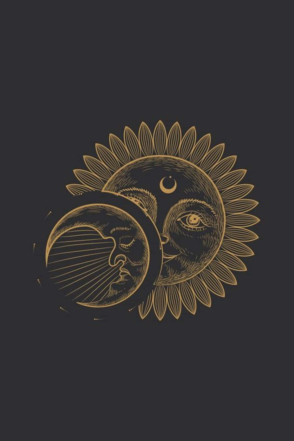 Sun And Moon Aesthetic, golden sun, moon faces, HD Phone Wallpaper