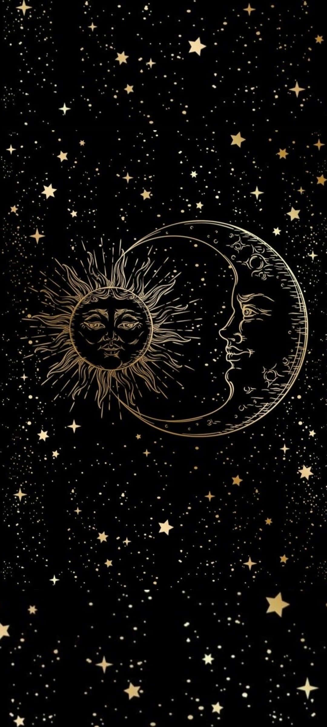 Sun and Moon Aesthetic, golden sun and moon, faces, Full HD Phone Wallpaper