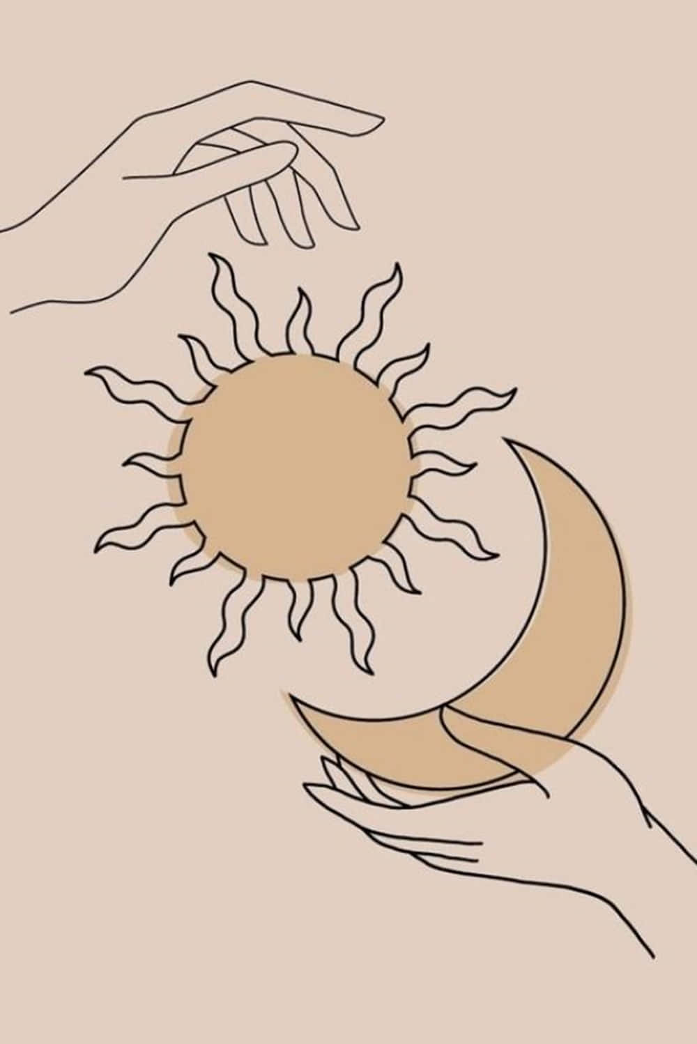 Sun And Moon Aesthetic, minimalist line art, soft beige background, HD Phone Wallpaper