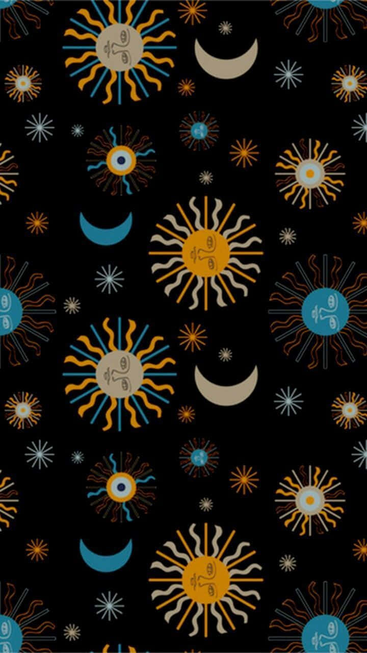 Sun And Moon Aesthetic, black background, repeating pattern, HD Phone Wallpaper