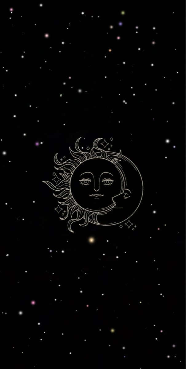 Sun and Moon Aesthetic, white line-art, faces, SD Phone Wallpaper