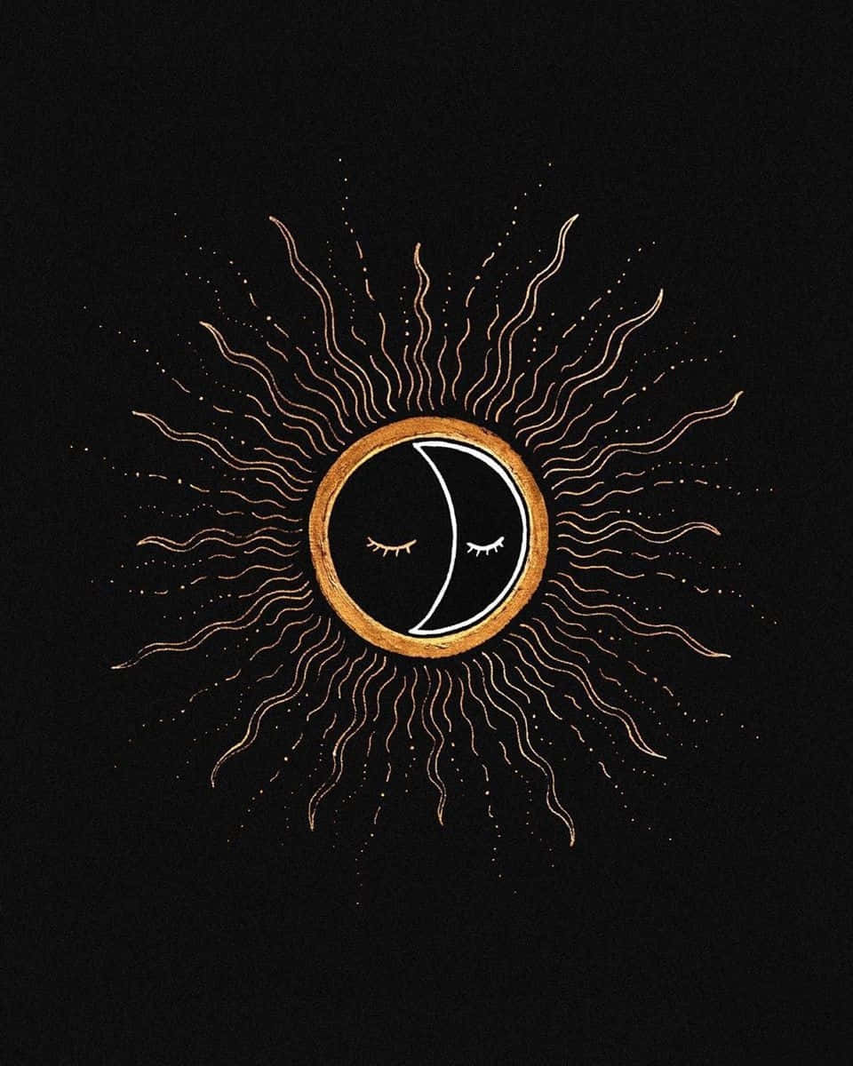 Sun and Moon Aesthetic, golden sun, closed eyes, SD Phone Wallpaper