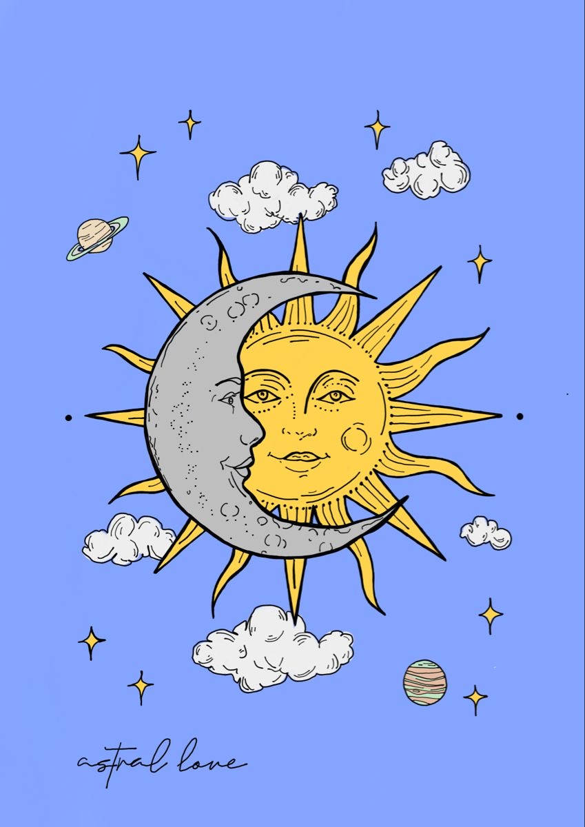 Sun And Moon Aesthetic, smiling sun, moon, SD Phone Wallpaper