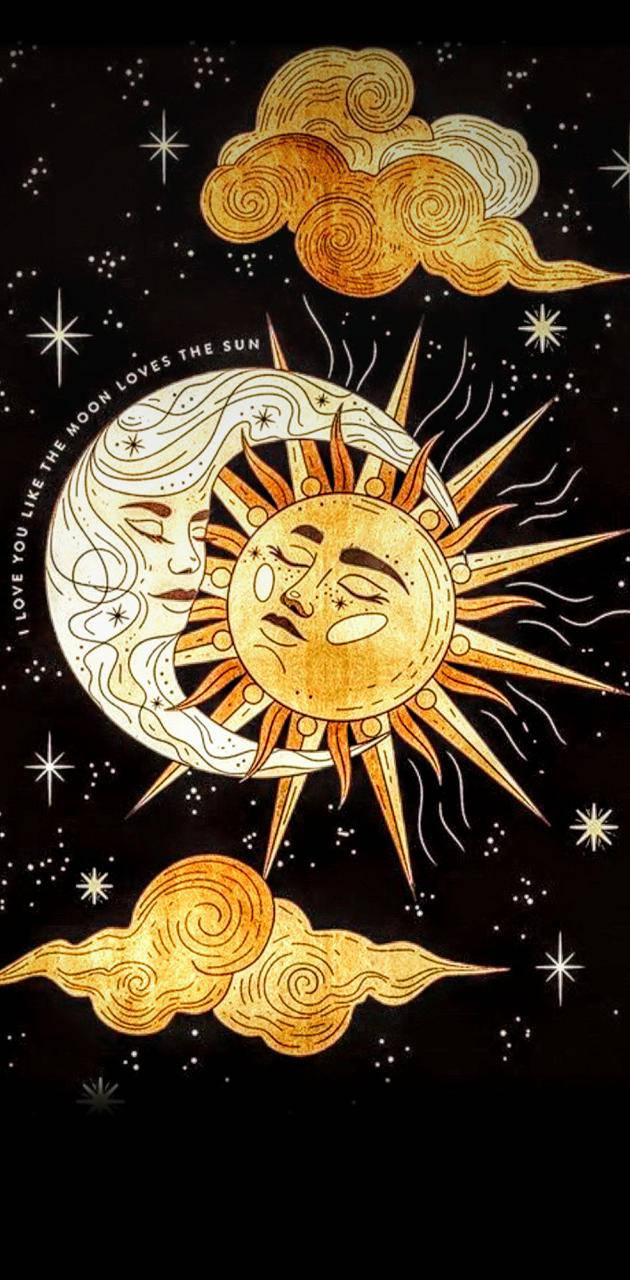 Yellow Sun And Moon, smiling sun, moon embracing, HD Phone Wallpaper