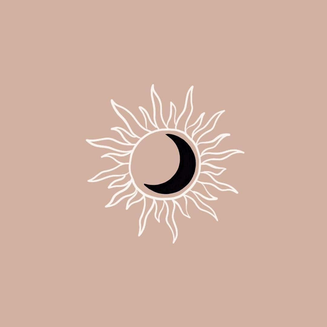 Bohemian Sun Moon Art, sun, black crescent moon, SD Desktop Wallpaper