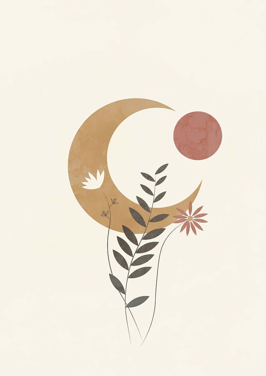 Bohemian Sun Moon Floral Art, crescent moon, sun, SD Phone Wallpaper